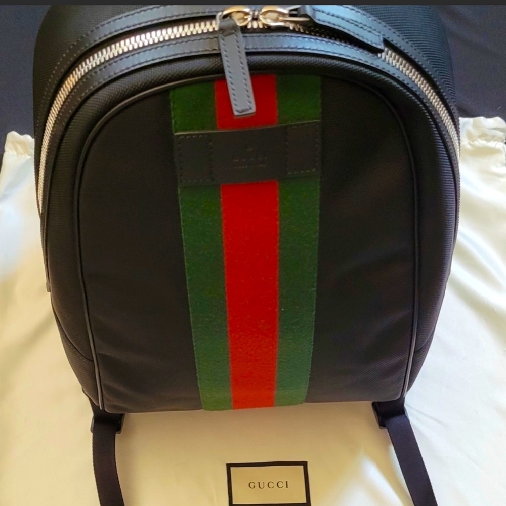 Gucci New Web Black Canvas Backpack